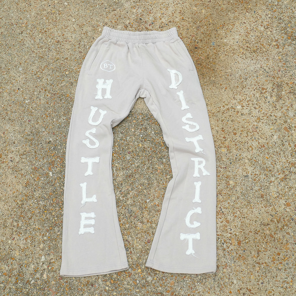 “Hustle District” Flared Pants - Beige Grey