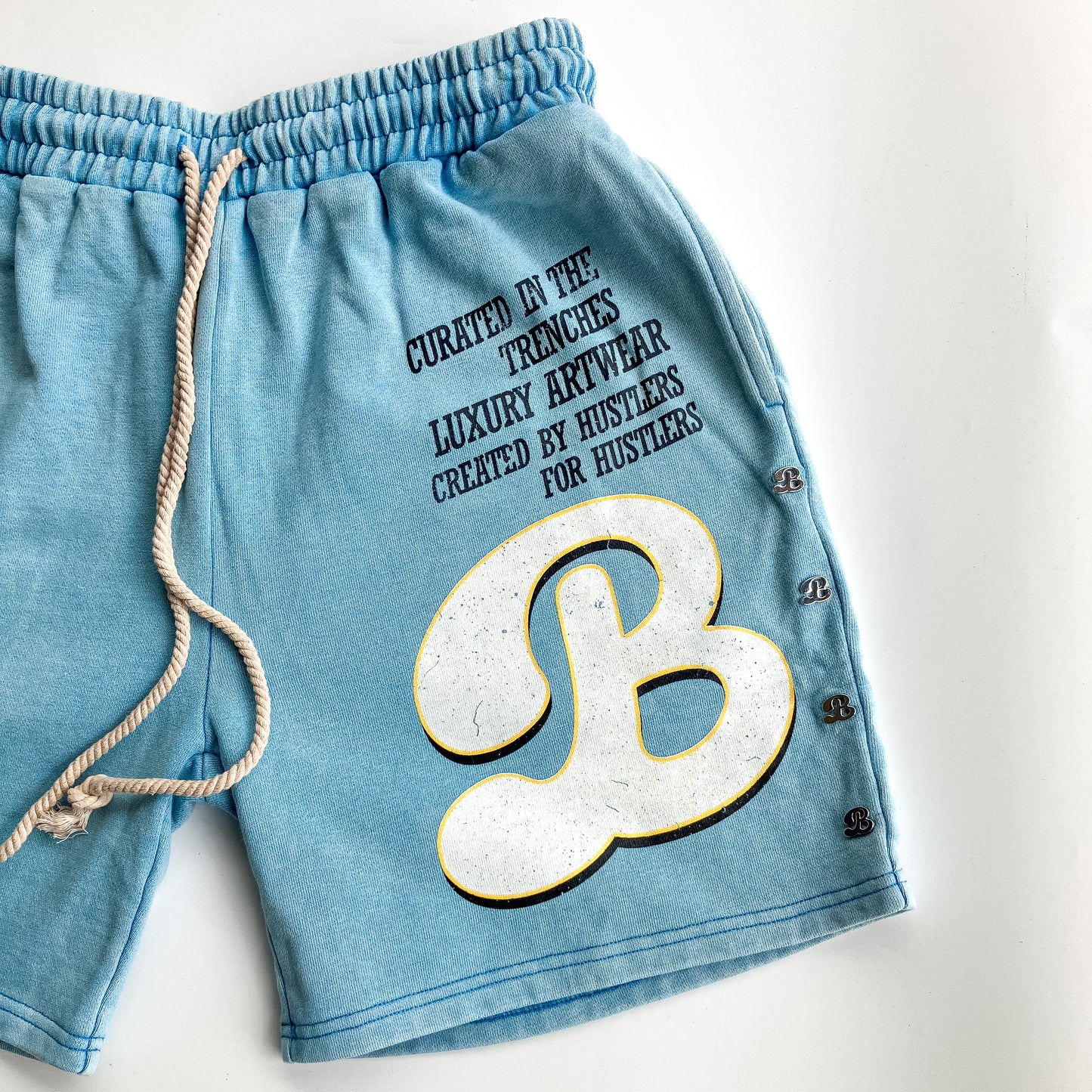 “For The Hustlers” Vintage Wash Shorts - Baby Blue