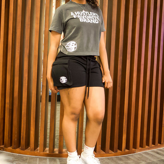 Women’s Fleece Cargo Shorts (Black)