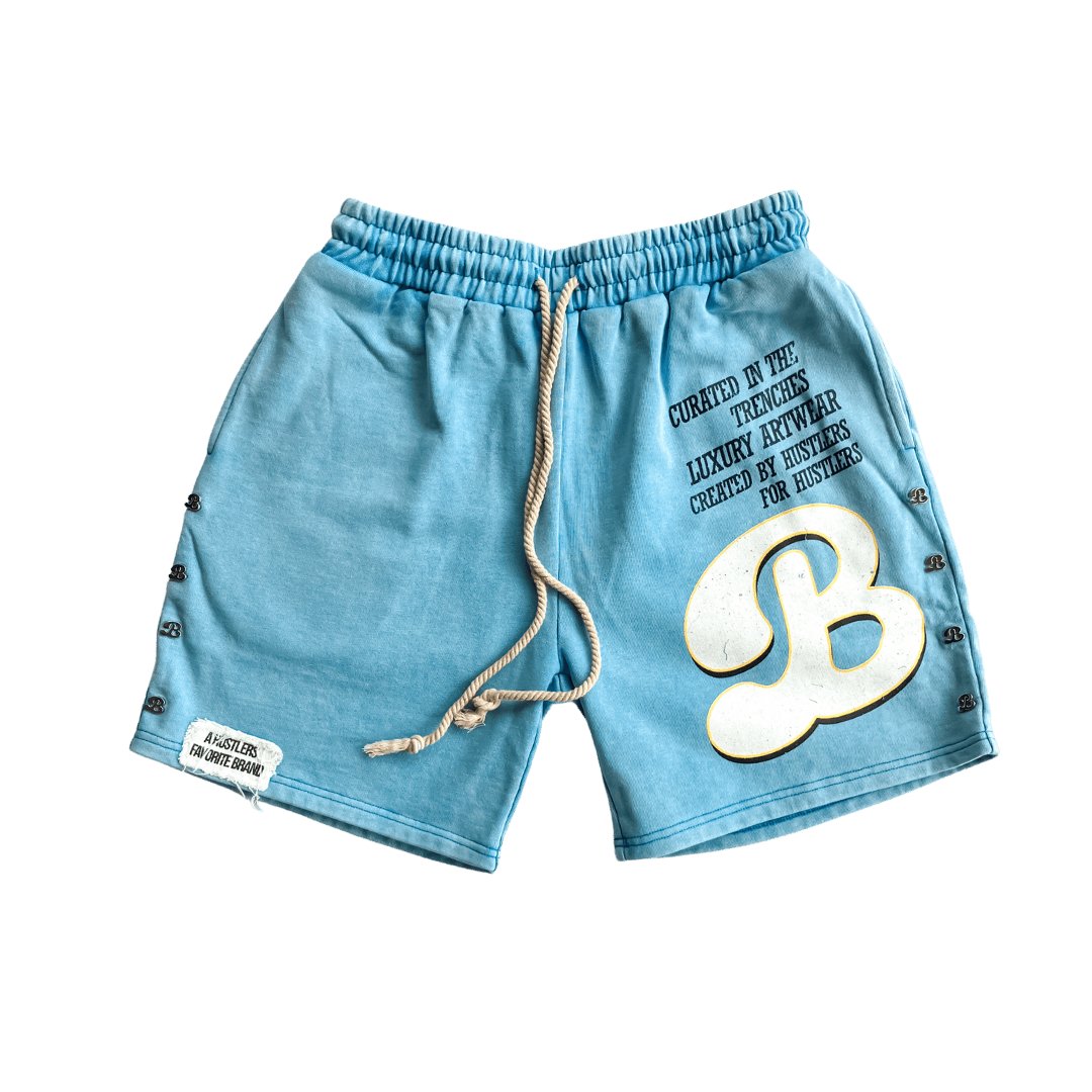 “For The Hustlers” Vintage Wash Shorts - Baby Blue