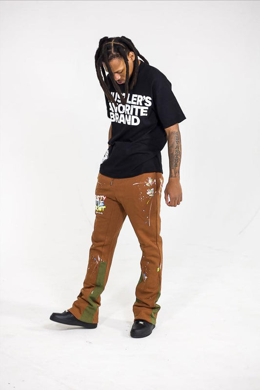 Unvrsty Hustle District Splatter Flares - Brown - Bag Talk University