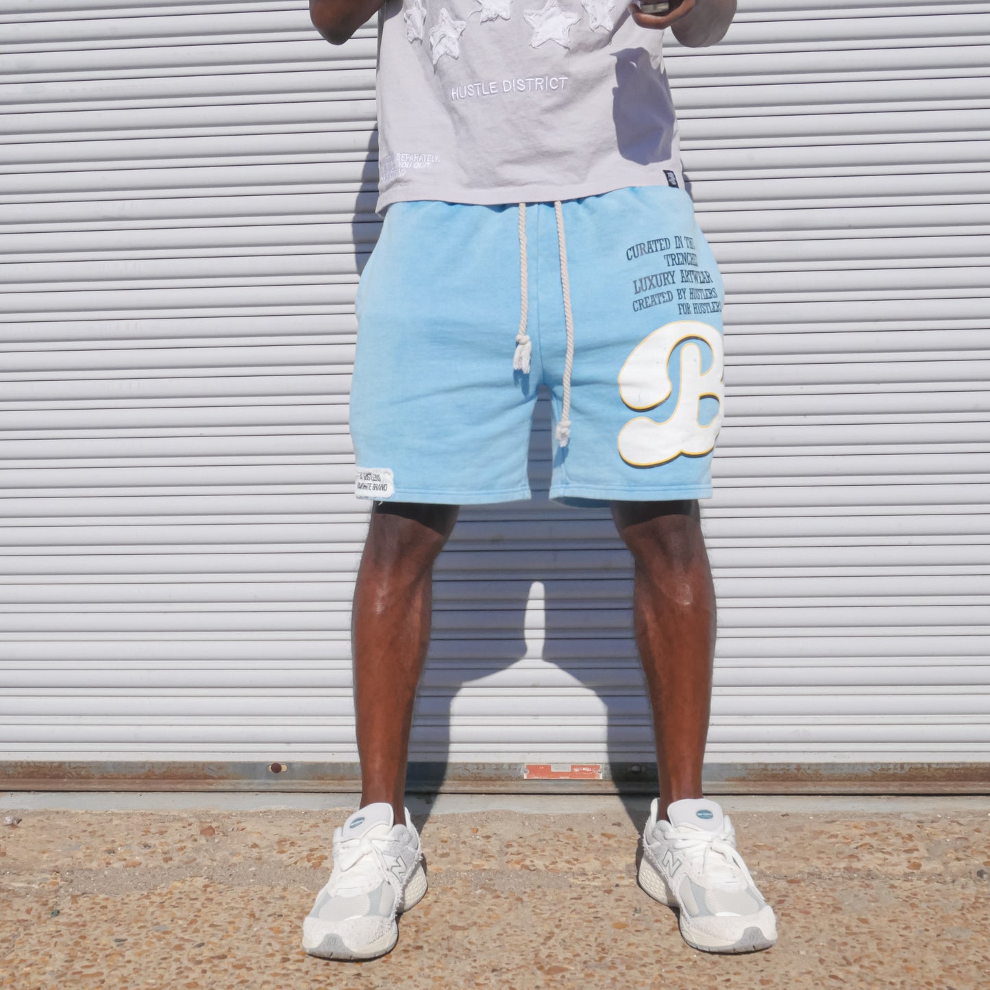 “For The Hustlers” Vintage Wash Shorts - Baby Blue